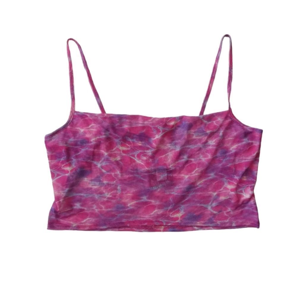 PLT Pink and Purple Watercolor Plus Size Mesh Cowl Neck Cropped Camisole Size 22